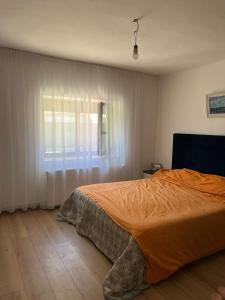 a bedroom with a bed and a window at Casa Rodica in Mangalia