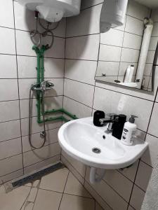 a bathroom with a sink and a shower at REBL Suites in Sutješčica +9 photos