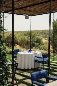 a table with blue chairs and a white table and chairs at Hotel Son Xotano by Annua Signature in Sencelles