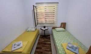 two twin beds in a room with a window at Tresnjin hlad in Limljani