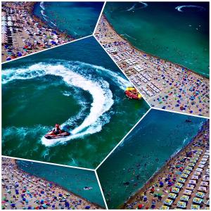 a collage of images of a beach with a wave at Sea View Premium in Costinesti