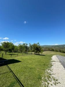 a grassy field with trees and a road at Apartman Domaja in Viča