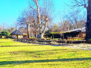 a group of picnic tables in a park at Old Mill B&B in Magaliesburg