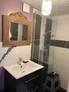 a bathroom with a sink and a shower at Châlet de charme in Taillet