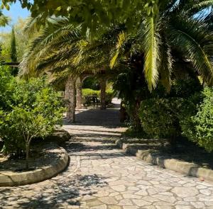 a garden with palm trees and a walkway at GRIGOLETI River Club in Grigoleti +9 photos