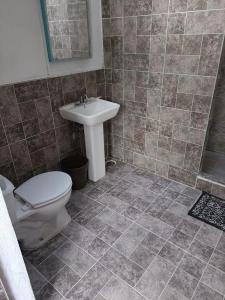 a bathroom with a toilet and a sink at Casa xocolatl in San Miguel de Allende
