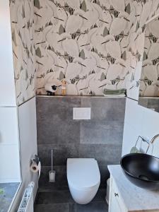 a bathroom with a toilet and a sink at Mövennest in Berumbur