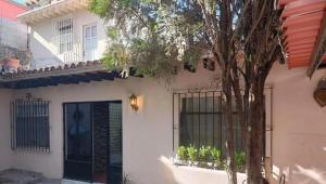 a white house with a tree in front of it at Casa xocolatl in San Miguel de Allende