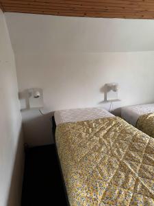 a bedroom with two beds and two lights on the wall at Villa With Three Bedrooms in Vemb