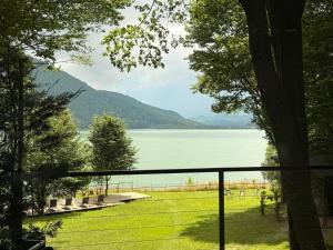 a view of a lake from a house at Paltinu Lake Villas in Teşila