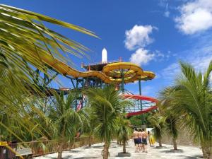 a roller coaster at a resort with palm trees at Spazzio diRoma in Caldas Novas