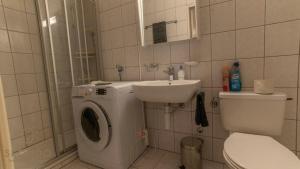a bathroom with a washing machine and a sink at Apartment house Lötschberg in Naters +10 photos