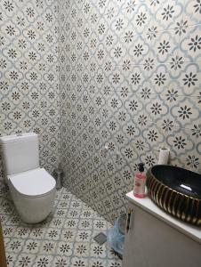 a bathroom with a toilet and a sink at Menekşe Sultan Köşkü Otel Oda 2 in Burunabat