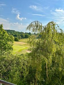 an overhead view of a golf course with trees at Light & Airy flat, Amazing view in Whitefield