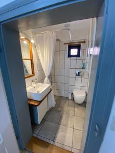 a bathroom with a sink and a toilet at Bavaria One in Cincu +31 photos