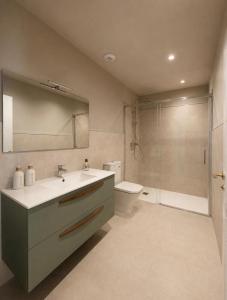 a bathroom with a sink and a toilet and a shower at Escolapios Centro in Monforte de Lemos
