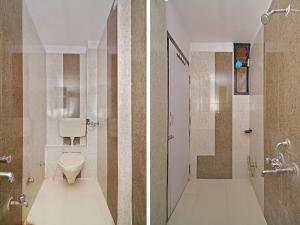 two pictures of a bathroom with a toilet and a shower at Hotel Pleasure Palace in Indore