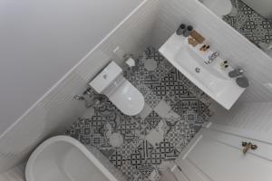 a bathroom with a sink and a toilet at Vila Komoda in Palanga +44 photos