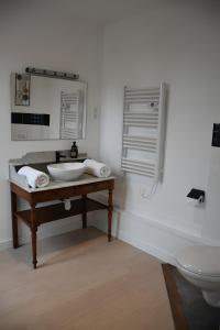 a bathroom with a sink and a mirror and a toilet at La maison de Yan in Cognac +29 photos