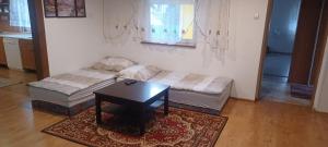 a living room with a couch and a table at Dovolenkový dom in Klokočov
