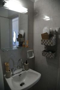 a bathroom with a sink and a mirror at MR RedNikos in Sellía