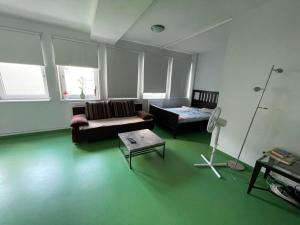 a living room with a couch and a table at Wiesbaden Apartment in Wiesbaden