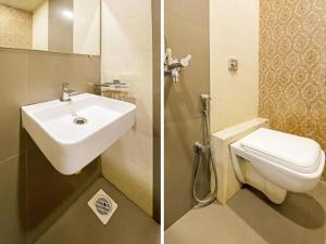 two pictures of a bathroom with a sink and a toilet at Hotel Royce By Glitz-Nxt to Visa Consulate & Kurla Station in Mumbai