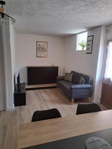 a living room with a couch and a flat screen tv at Domaine de la Viloudard in Saint-Aignan