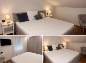 two pictures of a bedroom with a bed and a tv at Villa "Lala" in Ljubuški +32 photos