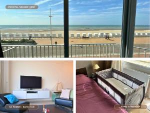 a living room with a view of the beach at Le Channel - Parenthèse calme face à la mer sur la digue - Idéal famille - Équipements bébé - Ascenseur in Koksijde