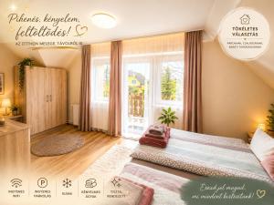 a bedroom with a large bed and a window at Apartman Siesta Bük - Bükfürdő in Bük