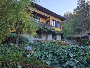 a house with a lot of plants in front of it at Dona Guest House - Horse Riding in Koprivshtitsa