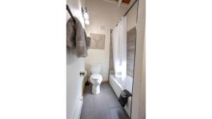 a bathroom with a white toilet in a room at Aspen Hideaway in Red River