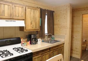 a kitchen with a stove and a sink at Arrowhead 01 Townhouse in Red River