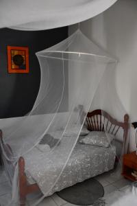 a bedroom with a bed covered in a net at VILLA CREOLE in Gourbeyre