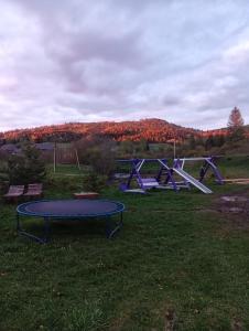 a picnic table in a field with a playground at Гірська яфина in Myta