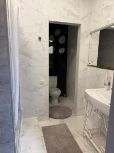 a bathroom with a toilet and a sink at Міні-готель RANDEVU in Zhytomyr