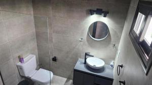 a bathroom with a toilet and a sink and a mirror at Rincon del Malbec 3 in Ciudad Lujan de Cuyo +25 photos