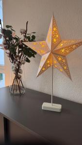 a star on top of a table with flowers at Mountainview Apartment - Central - Family - Hiking - Lake and Mountains in Schwyz