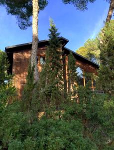 a log cabin in the woods with trees at Landscape Casa de Madera in Tarragona
