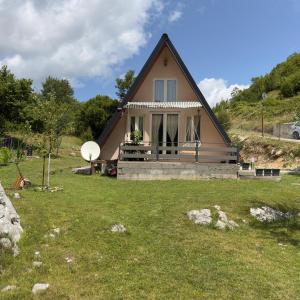 a house on a hill with a grassy yard at Vrela Holiday Home in Cetinje