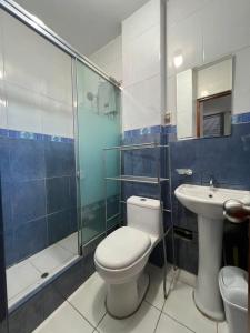 a bathroom with a toilet and a sink at Casa familiar D'Greta in San Ramón