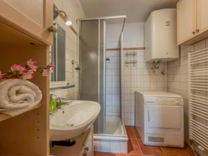 a bathroom with a sink and a washing machine at Salburg Tröpolach in Tröpolach +20 photos