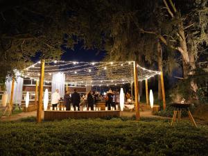 a group of people standing under a marquee at night at Novotel Lyon Bron in Bron +106 photos