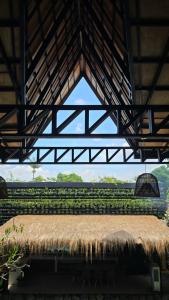 a straw roof with a field in the background at Dayunan in Bacolod