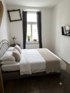 a bedroom with a large bed with a window at Druhý domov in Podmokly