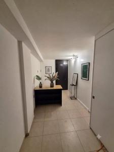 a hallway with a table and plants in a room at Capsule CDMX in Mexico City