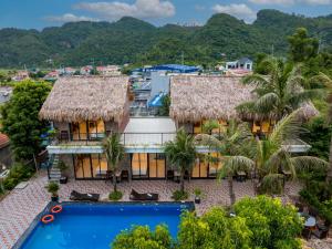 an aerial view of a resort with a swimming pool at CATBA HEVEN HILLs in Xuan Dam
