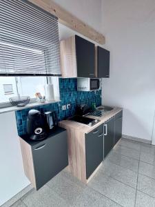 a small kitchen with a sink and a stove at PaderCityLoft Apartment Pfau in Paderborn