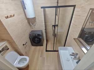 a bathroom with a toilet and a sink and a camera at Dorbi Recidense in Itʼkhvisi